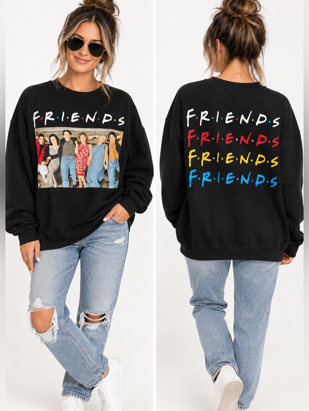 FRIENDS TV Series Oversized Black Graphic Crewneck Sweatshirt Small
